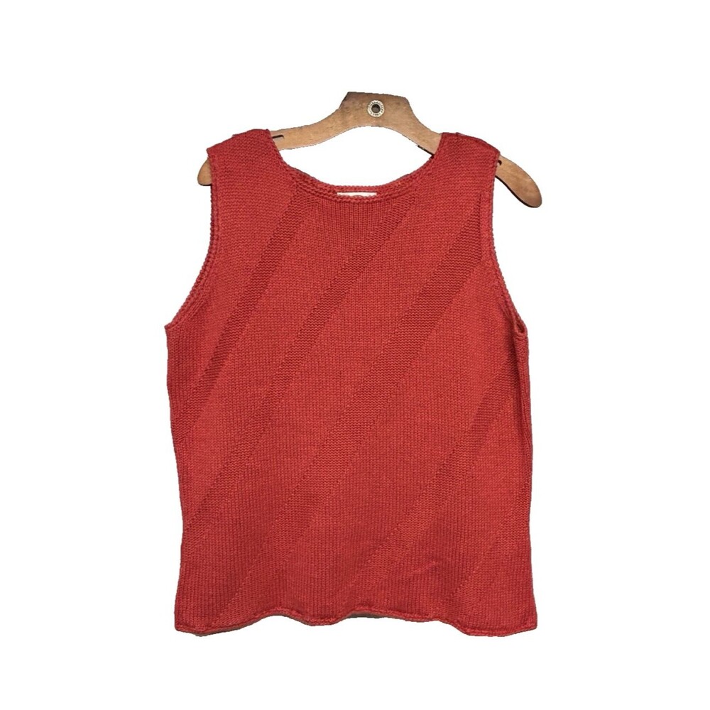 VTG Talbots Coral Knit Tank Sweater Linen Cotton Blend Subtle Stripes Women's XL